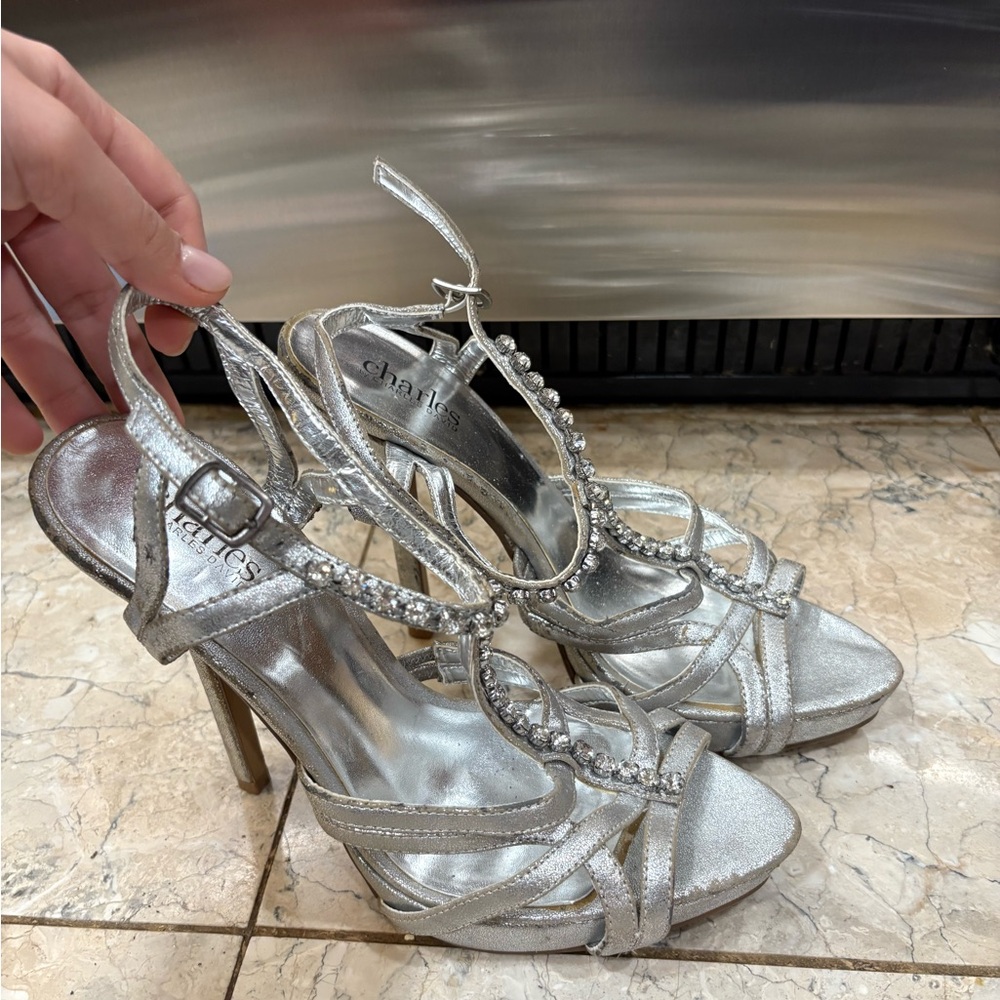Charles By Charles David Silver Strappy Heels